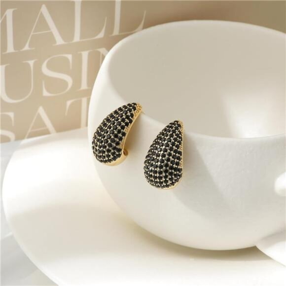 Black Zirconia Teardrop Earrings – Elegant Sterling Silver Plated - Picture 5 of 5